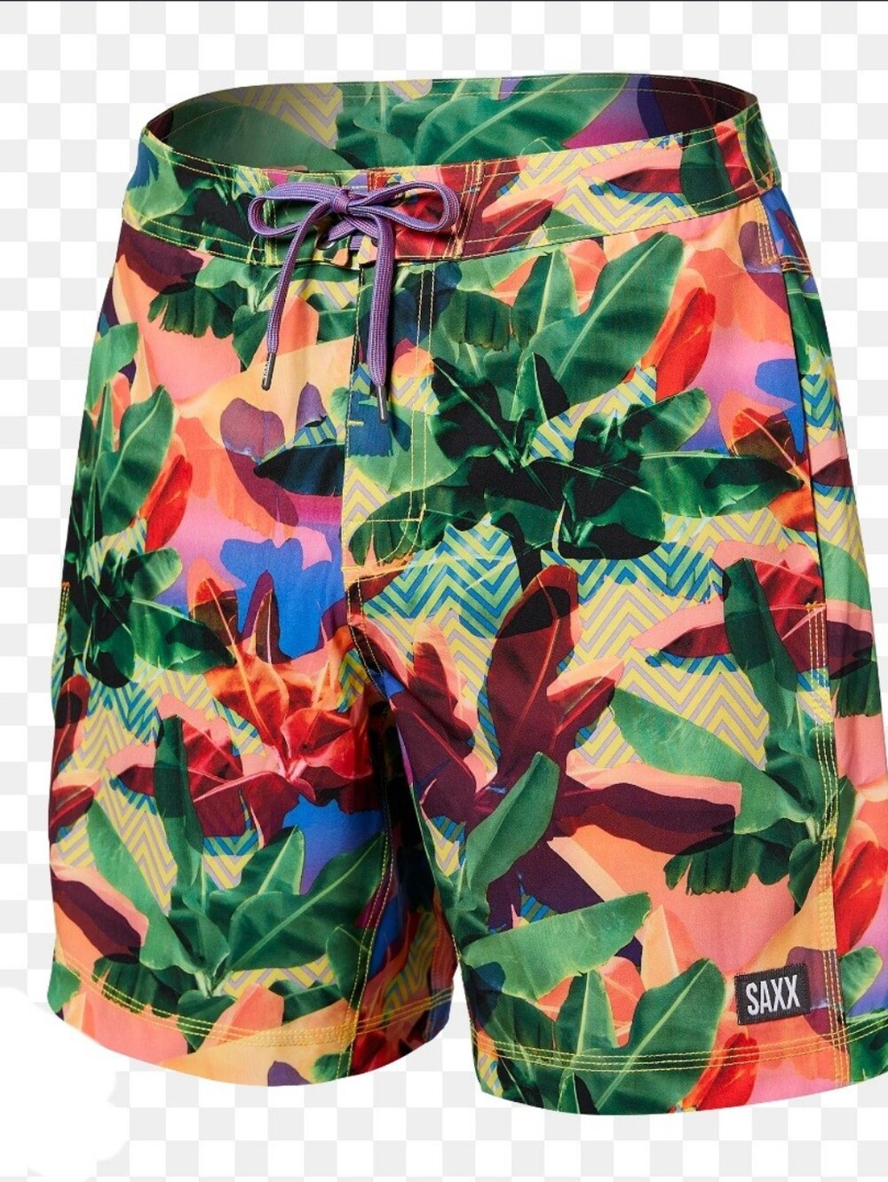 SAXX Swim Trunks Betawave 2N1 Boardie 17" Size 30" Tropical Leaf Print 7” Inseam
